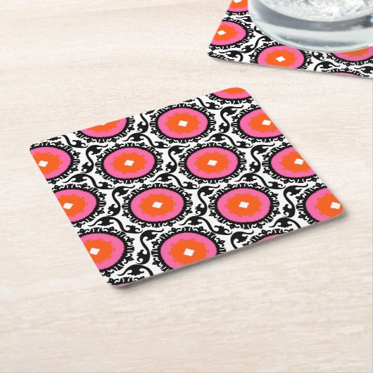 Roze Suzani Pattern Kartonnen Onderzetters (Schuin)