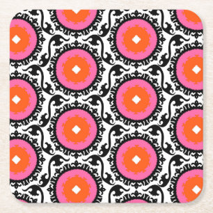 Roze Suzani Pattern Kartonnen Onderzetters