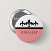 Roze Swanky Fleur De Lis Button (Voorkant /achterkant)