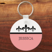 Roze Swanky Fleur De Lis Sleutelhanger (Voorkant)