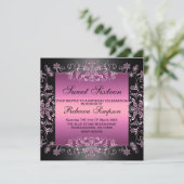 Roze Sweet16 Sneeuwstof Verjaardag Uitnodigen Kaart (Staand voorkant)