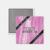 Roze Sweet 16 Bewaar de datum Elegante Satijnen Di Magneet (Voorkant / Achterkant)