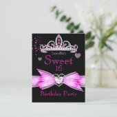 Roze Sweet 16 Birthday Diamond Tiara Kaart (Staand voorkant)
