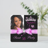 Roze Sweet 16 Birthday Diamond Tiara Photo 2 Kaart (Staand voorkant)