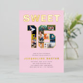 Roze Sweet 16 Birthday Foto Gold Folie Uitnodiging (Staand Voorkant)