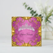Roze Sweet 16 Birthday Party Gold White Tiara Kaart (Staand voorkant)