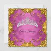 Roze Sweet 16 Birthday Party Gold White Tiara Kaart (Voorkant)