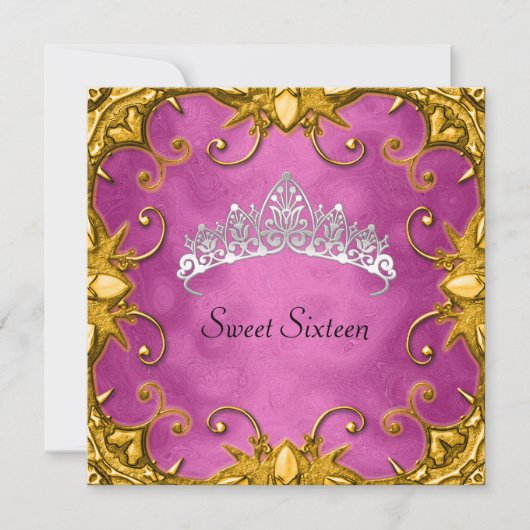 Roze Sweet 16 Birthday Party Gold White Tiara Kaart (Voorkant)