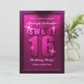 Roze Sweet 16 Birthday Party Invitation Kaart (Staand voorkant)