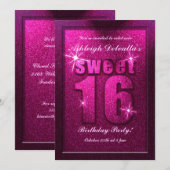 Roze Sweet 16 Birthday Party Invitation Kaart (Voorkant / Achterkant)