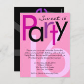 Roze Sweet 16 Birthday Party Invitation Kaart (Voorkant / Achterkant)