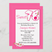 Roze Sweet 16 Birthday Party Invitation Kaart (Voorkant / Achterkant)