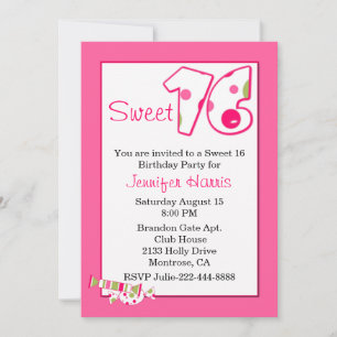 Roze Sweet 16 Birthday Party Invitation Kaart