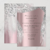 Roze Sweet 16 Bruids Zilveren Grijze Roos Jurk Kaart (Voorkant / Achterkant)