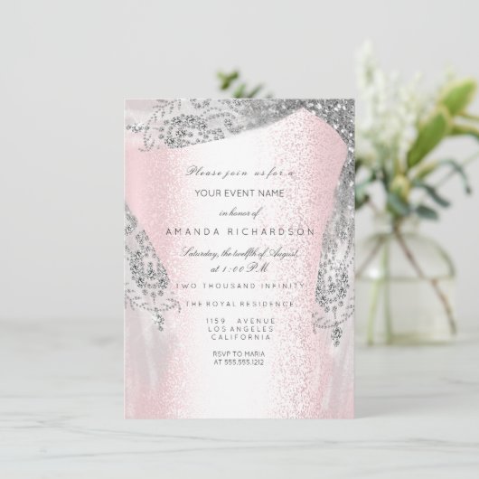 Roze Sweet 16 Bruidsjurk Zilver Grijs Diamanten Ju Kaart (Staand voorkant)