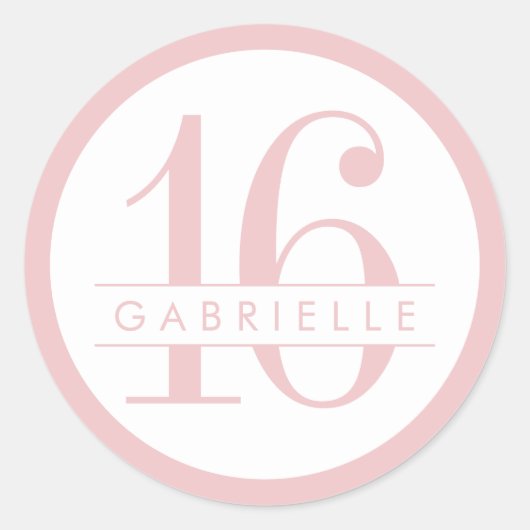 Roze Sweet 16 Favor Ronde Sticker (Voorkant)