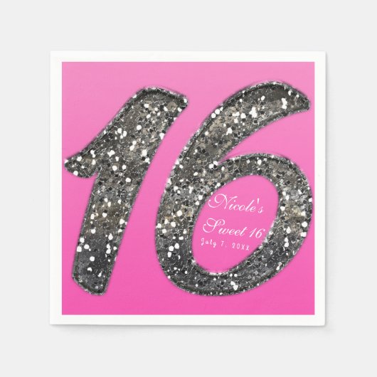 Roze Sweet 16 Glitter Glam Verjaardagsfeest Custom Servetten (Voorkant)