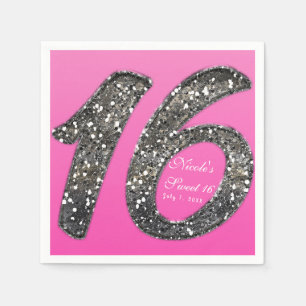 Roze Sweet 16 Glitter Glam Verjaardagsfeest Maatwe Servetten