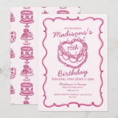 Roze Sweet 16 Heart Coquette Cherry Cake Verjaarda Kaart (Voorkant / Achterkant)