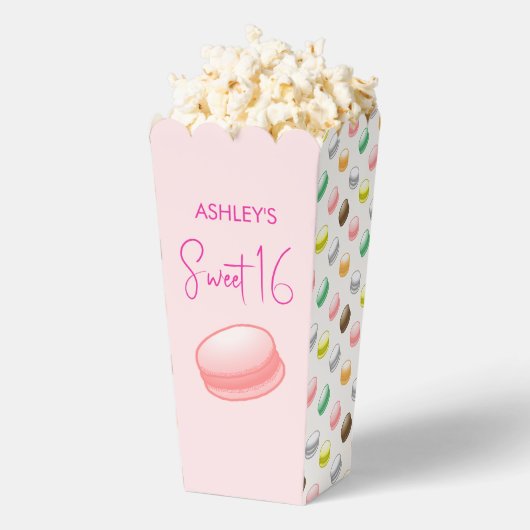 Roze Sweet 16 Macarons Favoriete Box Bedankdoosjes (Popped)