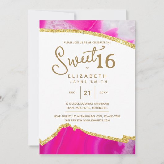 Roze SWEET 16 Modieus Elegante Budget Verjaardag Kaart (Voorkant)