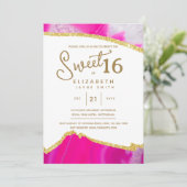 Roze SWEET 16 Modieus Elegante Budget Verjaardag Kaart (Staand voorkant)