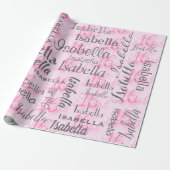 Roze Sweet 16 Persoonlijke naam Cadeaupapier (Uitgerold)