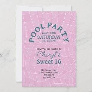 Roze Sweet 16 Summer Pool Party Verjaardag Kaart