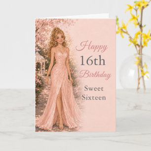 Roze Sweet 16 Verjaardagsfeest in de tuin Kaart