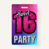 Roze Sweet 16 Verjaardagsfeest Uitnodigingskaart I Badge (Voorkant)