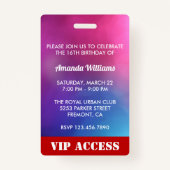 Roze Sweet 16 Verjaardagsfeest Uitnodigingskaart I Badge (Achterkant)