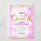 Roze Sweet 16 Waterverf Gouden Verjaardag Modern B Kaart (Voorkant)