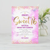 Roze Sweet 16 Waterverf Gouden Verjaardag Modern B Kaart (Staand voorkant)