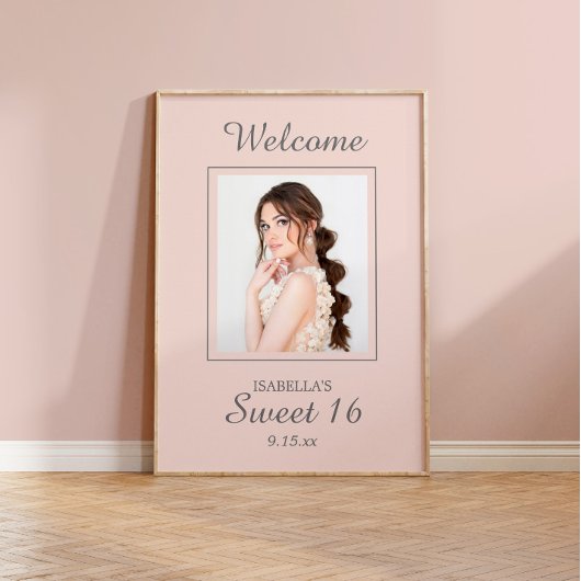 Roze Sweet 16 welkomst naam foto Poster