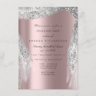 Roze Sweet 16th Bruids Zilveren Grijze Roos Jurk Kaart