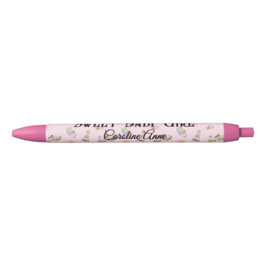 Roze Sweet Baby Girl, naam, zwarte inkt Zwarte Inkt Pen (Voorkant)