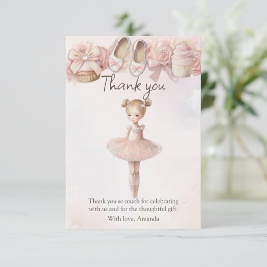 Roze Sweet Ballerina Bedankkaart (Staand voorkant)