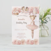 Roze Sweet Ballerina Birthday Uitnodiging (Staand voorkant)