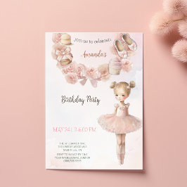 Roze Sweet Ballerina Birthday Uitnodiging