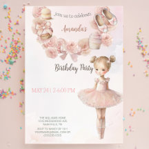 Roze Sweet Ballerina Birthday Uitnodiging
