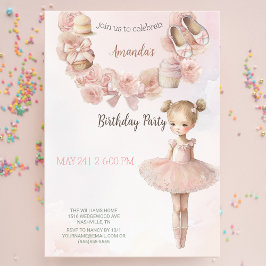 Roze Sweet Ballerina Birthday Uitnodiging