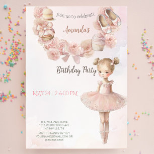 Roze Sweet Ballerina Birthday Uitnodiging