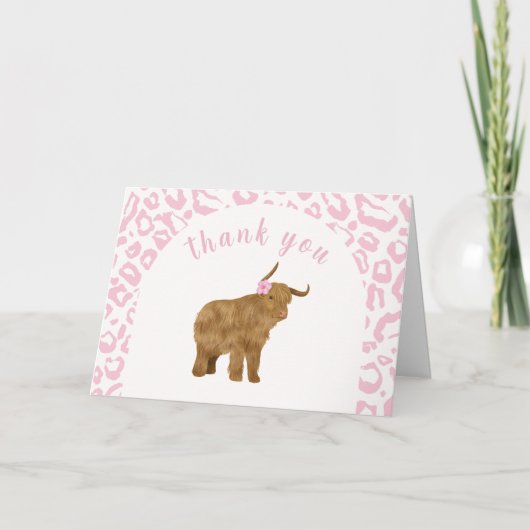 Roze Sweet Boho Holy Koe Bloemen Meisje Baby showe Bedankkaart (Voorkant)