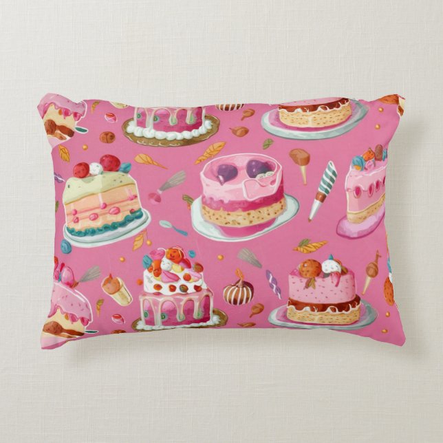 Roze Sweet Cake Patroon Accent Kussen (Voorkant)