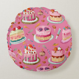 Roze Sweet Cake Patroon Rond Kussen