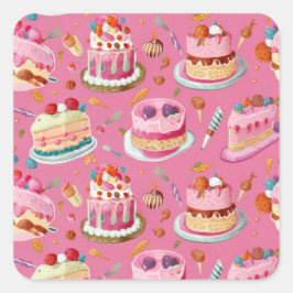 Roze Sweet Cake Patroon Vierkante Sticker