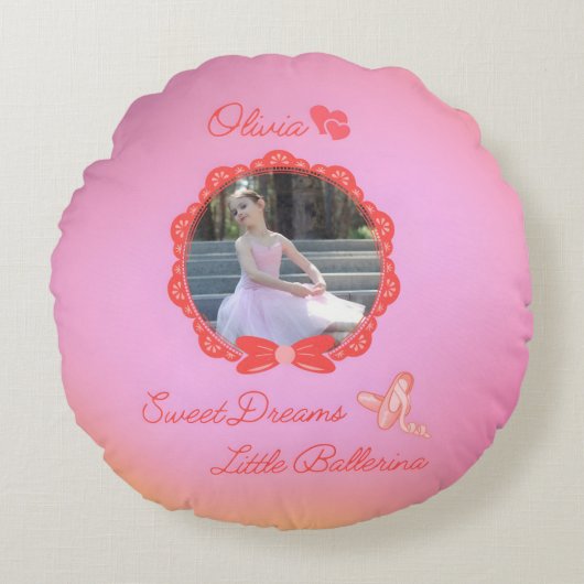 Roze "Sweet Dreams Little Ballerina" Custom Rond Kussen (Voorkant)