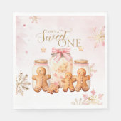 Roze Sweet Gingerbread Kerstmeisje Verjaardag Servet (Voorkant)
