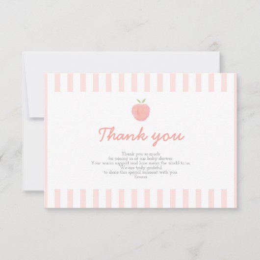 Roze Sweet Little Peach Baby shower Dank je wel ka Bedankkaart (Voorkant)