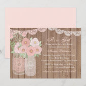 Roze Sweet Mason Jar & Wood Baby shower Uitnodigen Kaart (Voorkant / Achterkant)